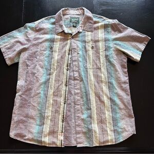 Woolrich XL Brown and Green Casual Button Down Shirt Stripes